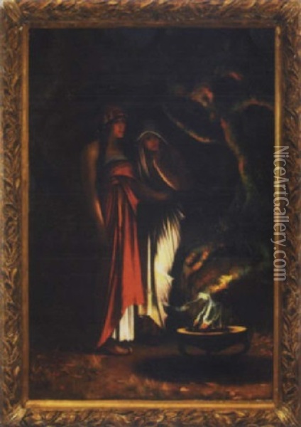 A Pair Of Sorceresses Casting Their Spell Oil Painting - Herbert Gandy