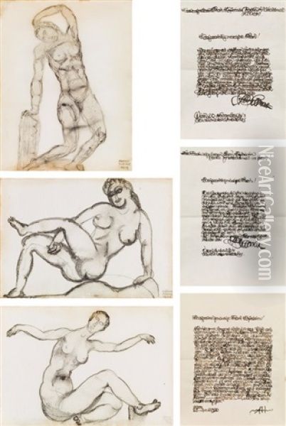 Mixed Lot: Three Drawings (1919) And Three Letters (1913/1914/1920) To Bertha Zuckerkandl Oil Painting - Anton Hanak
