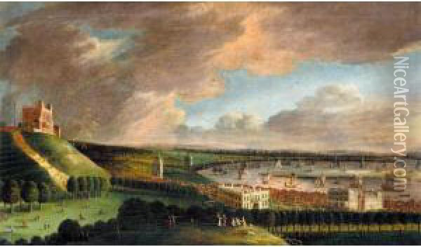 A Prospect Of Greenwich With The Queen's House And The Royal Observatory, The British Fleet On The River Thames Beyond Oil Painting - Jan Vosterman