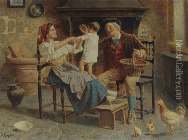 The Happy Family Oil Painting - Eugenio Zampighi