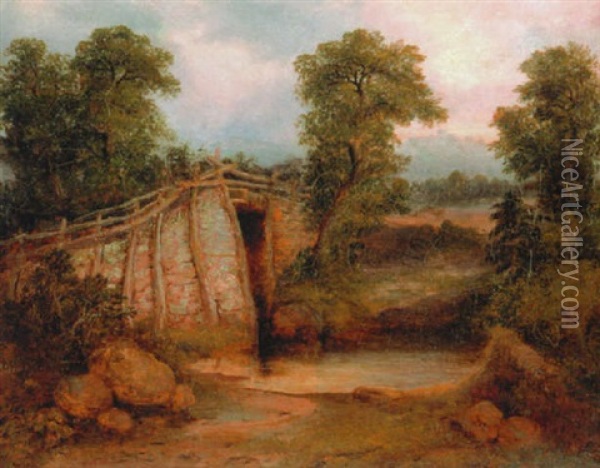 Bridge Near Woburn, Mass. Oil Painting - Walter McPherson Bayne