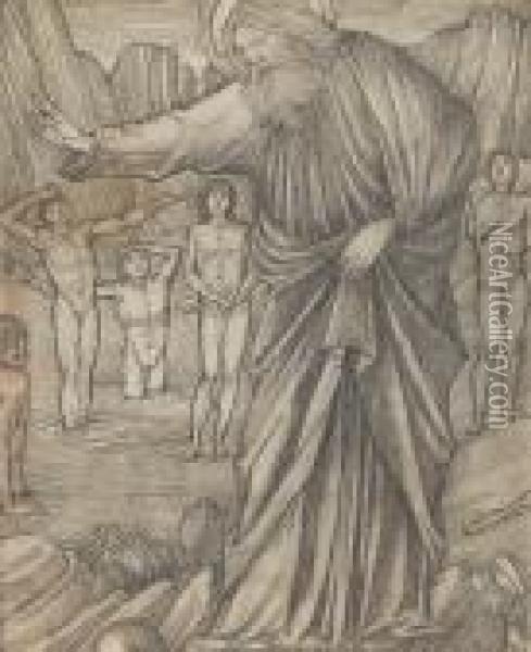 A Study For Ezekiel In The 
Valley Of Dry Bones, A Stained Glass Window In Jesus College Chapel, 
Cambridge Oil Painting - Sir Edward Coley Burne-Jones