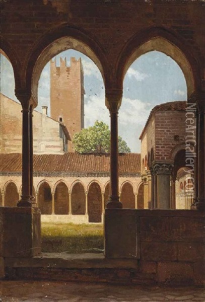 The Cloisters Of San Zeno, Verona Oil Painting - Peter Kornbeck