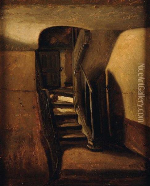 Interieur A L'escalier Oil Painting - Henri De Braeckeleer