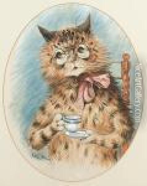 A Cup Of Tea Oil Painting - Louis William Wain