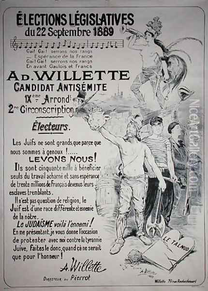 Poster promoting the election of the artist in the Legislative Elections of September 1889 Oil Painting - Adolphe Willette