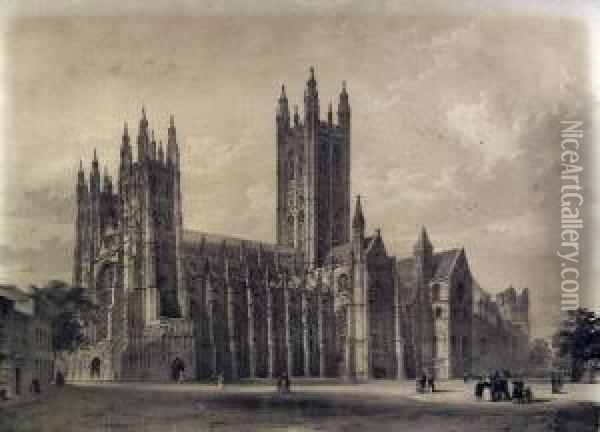 The South-west View Of Canterbury Cathedral Oil Painting - Louis Laurant Raze