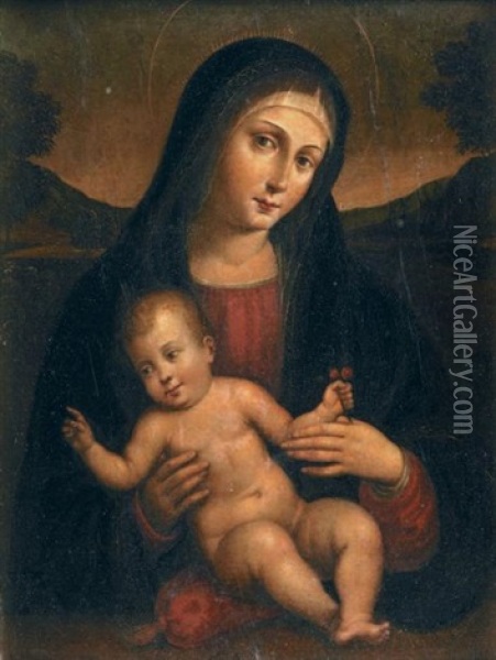 Vierge A L'enfant Tenant Des Cerises Dans La Main Gauche Oil Painting - Giacomo Francia