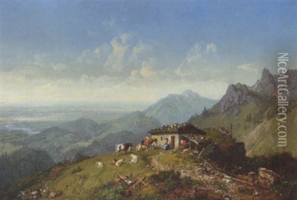 Auf Der Alm Oil Painting - Heinrich Buerkel