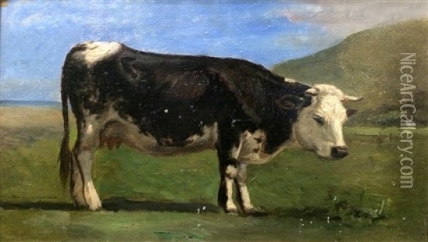 Boeuf Dans La Vallee De Beuzeval (+ Vache Normande; 2 Works) Oil Painting - Paul Huet