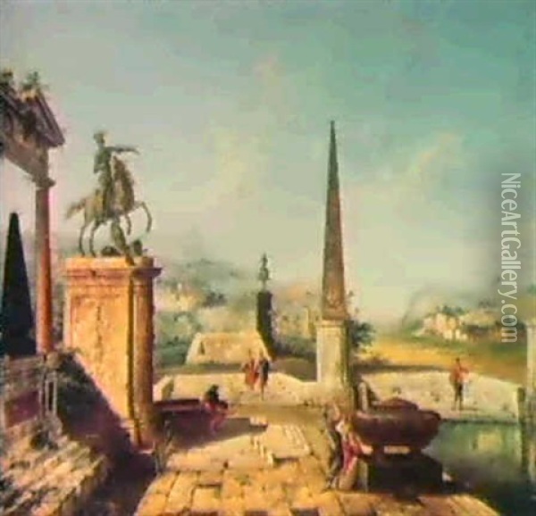 Capriccio Con Ruderi E Obelis-co Oil Painting - Michele Marieschi