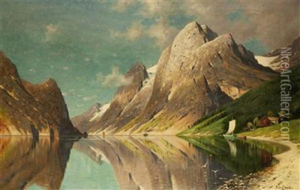 A Mountain Lake Oil Painting - Fritz Chwala