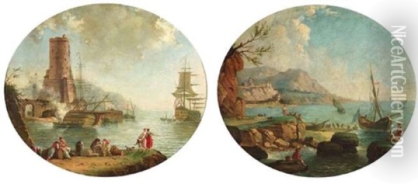 Idealer Mittelmeerhafen (+ Another, Similar; Pair) Oil Painting - Claude Lorrain