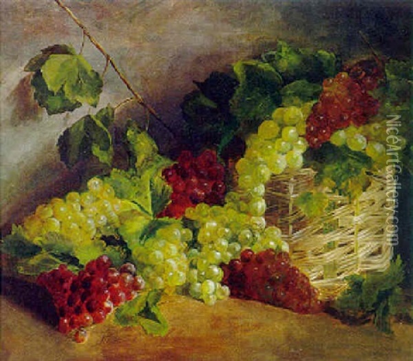Rote Und Weise Trauben Mit Weidenkorb Oil Painting - Alfrida Baadsgaard