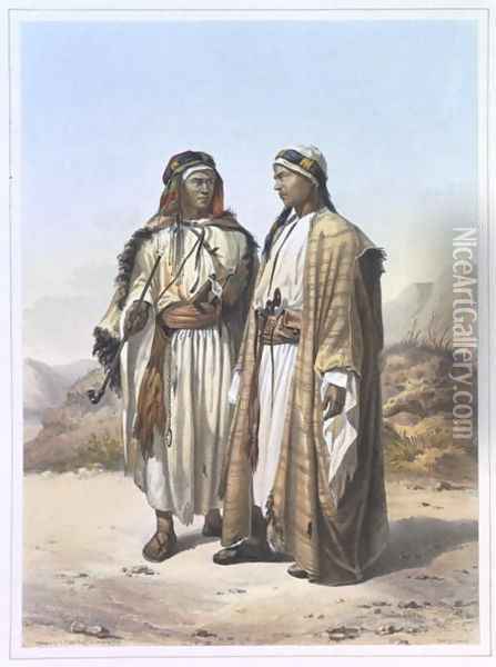 A Mahazi and a Soualeh Bedouin, illustration from The Valley of the Nile, engraved by Charles Bour 1814-81 pub. by Lemercier, 1848 Oil Painting - Emile Prisse d'Avennes