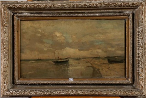 Barques De Peche En Bord De Mer Oil Painting - Louis Artan De Saint-Martin