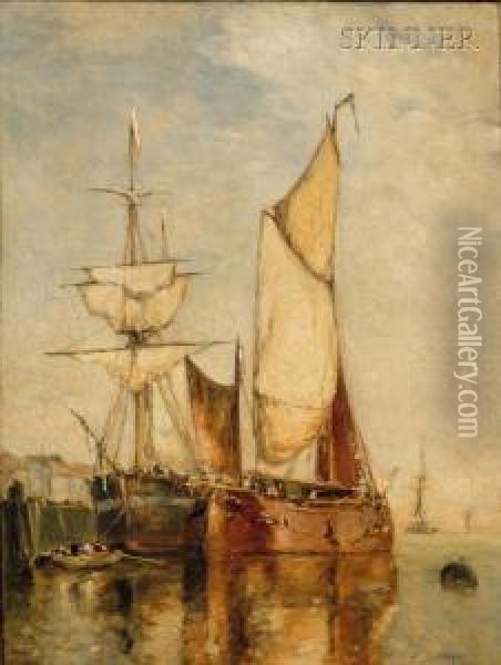 Sailing Vessels At Dock Oil Painting - Paul-Jean Clays