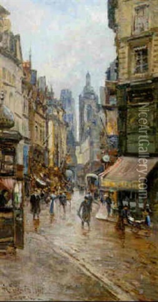 La Rue St. Romain Oil Painting - Henri Vignet