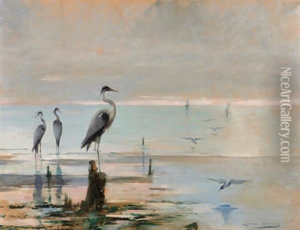 Herons En Bord De Mer Oil Painting - Louise Abbema