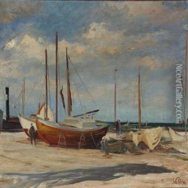Harbour Scene From Dragor, Denmark Oil Painting - Sally Philipsen