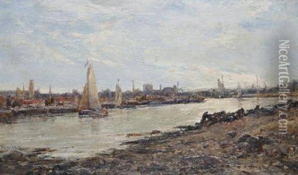 Boats At The Mouth Of The River Yare Oil Painting - Edwin Hayes