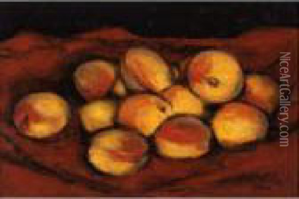 Peaches On Red Cloth Oil Painting - Walt Kuhn