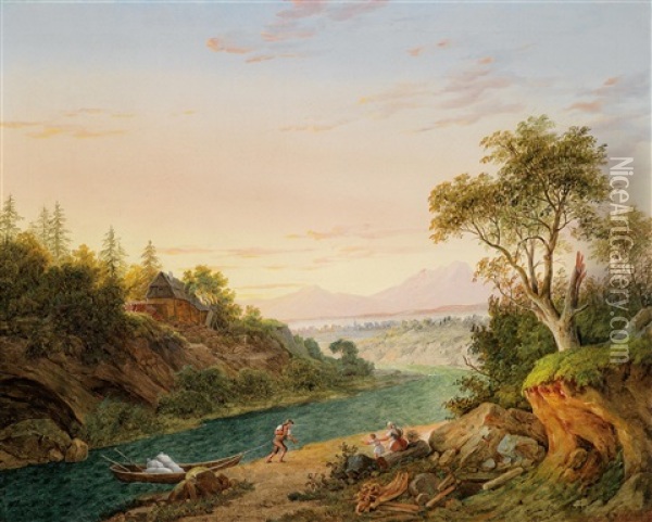 Blick In Eine Weite Flusslandschaft Oil Painting - Matthias Rudolf Toma