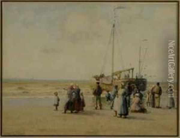 Fishermen Return From A Day's Work; And A Companion Work Oil Painting - William Edward Norton