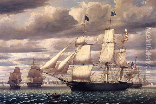 Clipper Ship 'Southern Cross' Leaving Boston Harbor Oil Painting - Fitz Hugh Lane