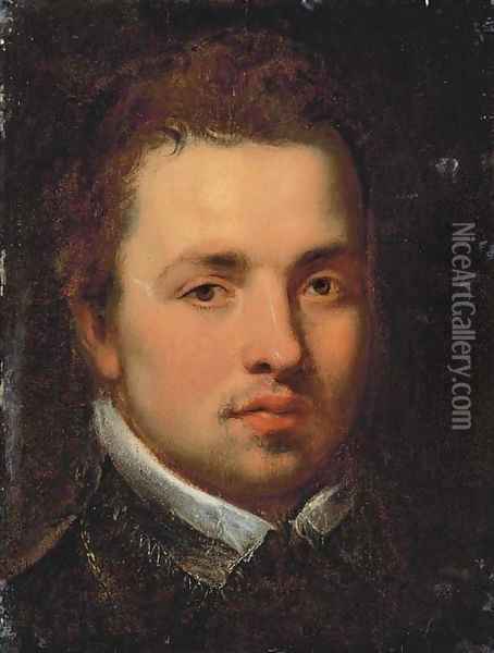 Portrait of a gentleman, bust-length, in a black doublet with a white lace collar Oil Painting - Sir Peter Paul Rubens