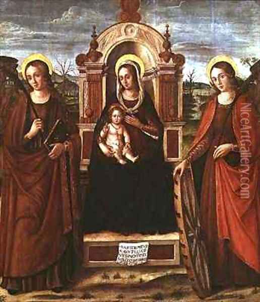 Madonna and Child Enthroned with St Catherine of Alexandria and a Holy Female Martyr Oil Painting - Bartolommeo de Gentile de Urbino