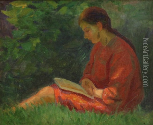 Seated Woman Reading Oil Painting - Frank Milton Armington