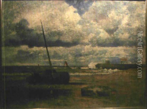 Kustenlandschaft Mit Am Strand Liegendem Boot Oil Painting - Johann Jungblut