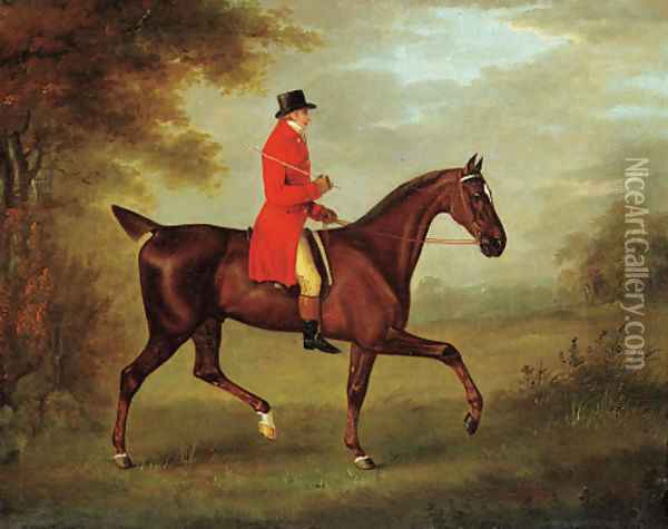 A huntsman on a bay hunter, in a landscape Oil Painting - John Nost Sartorius