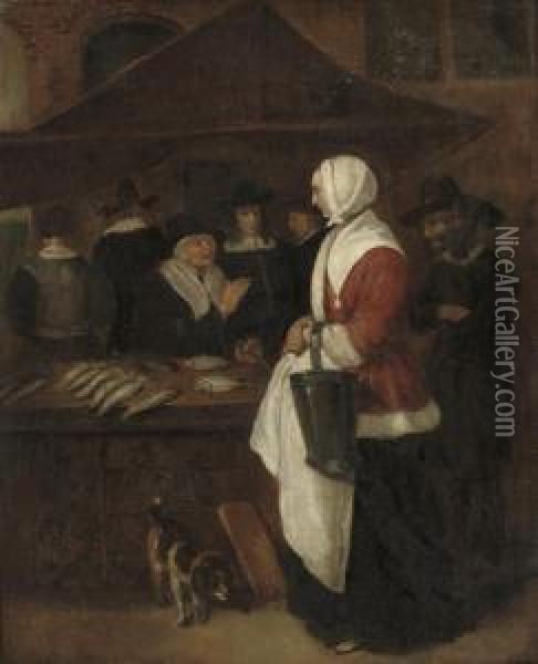 A Fish Seller Oil Painting - Quiringh Gerritsz. van Brekelenkam