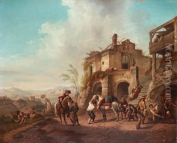 Travellers At A Roadside Farrier Oil Painting - Pieter Wouwermans or Wouwerman