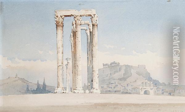 Temple Of Olympianzeus, Athens Oil Painting - Angelos Giallina