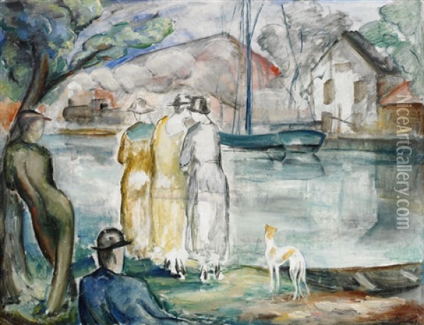 Kanalmotiv - Vadstena Oil Painting - Ewald Dahlskog