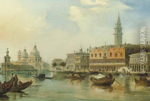 The Bacino, Venice, With The Dogana, The Salute And The Doge'spalace Oil Painting - Edward Pritchett