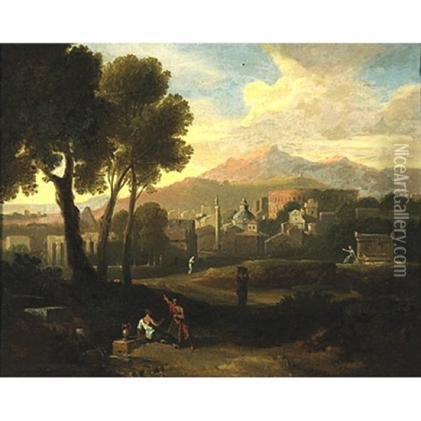 Figures In A Landscape Oil Painting - Gaspard Dughet