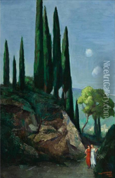 La Promenade A Fiesole (voyage En Italie) Oil Painting - Angel Zarraga Arguelles