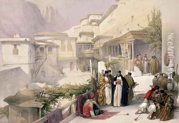 Convent of St. Catherine, Mount Sinai, February 17th 1839, plate 120 from Volume III of The Holy Land, engraved by Louis Haghe 1806-85 pub. 1849 Oil Painting - David Roberts
