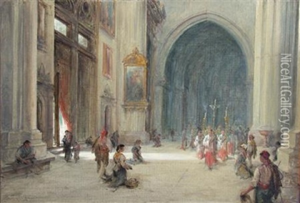 The Procession, An Italian Church Oil Painting - Pollock Sinclair Nisbet