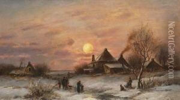 Winterlandschaft In Der
 Abenddammerung. Oil Painting - Adolf Stademann