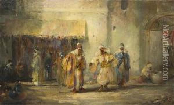 Men In A Courtyard Oil Painting - Douglas Arthur Teed