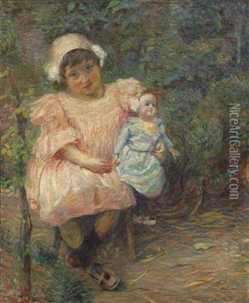 Bambina Con Bambola Oil Painting - Umberto Boccioni