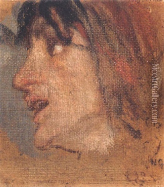 Woman In Profile Oil Painting - Nikolaus Gysis