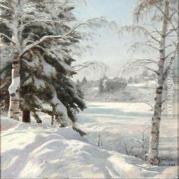 Winter Scene From Raufoss, Norway Oil Painting - Peder Mork Monsted