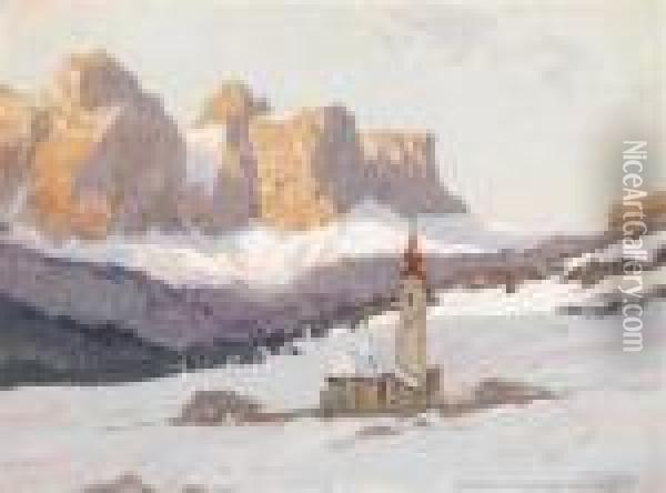 Die Sellagruppebei Kolfuschg/corvara In Den Dolomiten Verso Betitelt Oil Painting - Karl Ludwig Prinz