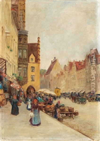 Alter Markt In Augsburg Oil Painting - Richard Lipps